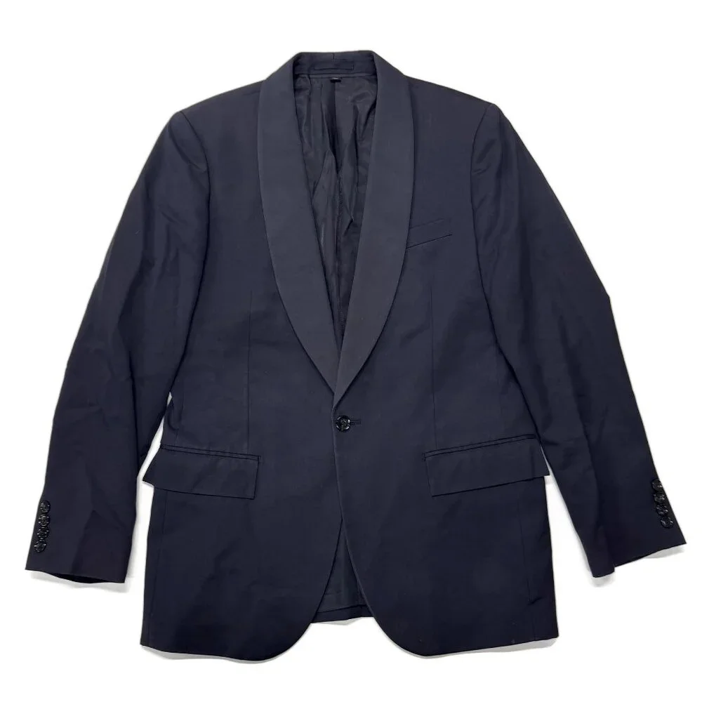 J Crew Ludlow Slim Fit Black Shawl Collar Tuxedo Italian Wool Mens 39R Navy Blue